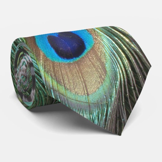 Kleurrijke Peacock Feathers Pattern Stropdas (Opgerold)