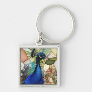 Kleurrijke Peacock Mosaic Square Key Ring Sleutelhanger