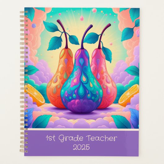 Kleurrijke peer voor 1e klas 2026 custom planner (Voorkant)