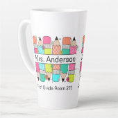 Kleurrijke Pencil Teacher Naam Latte Mok (Linkerhoek)