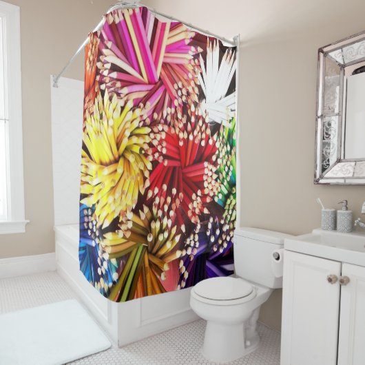 Kleurrijke Pencils Paars Blauw Geel Groen Rood Roz Douchegordijn (In situ)