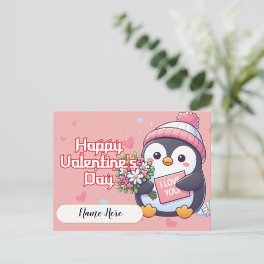 Kleurrijke Penguin Valentijnsdag Briefkaart (Staand voorkant)