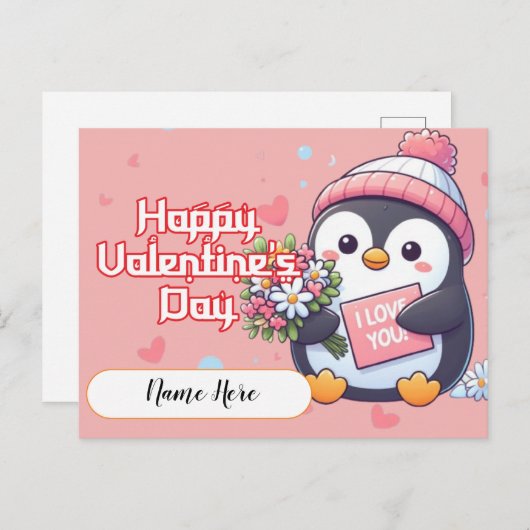 Kleurrijke Penguin Valentijnsdag Briefkaart (Voorkant / Achterkant)