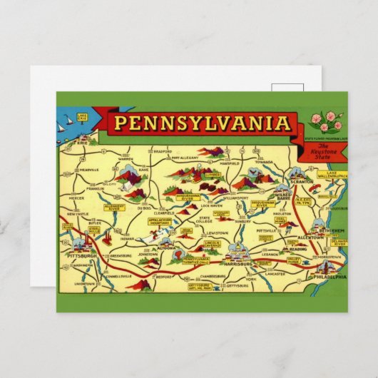 Kleurrijke Pennsylvania kaart (Voorkant / Achterkant)