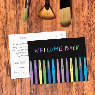 Kleurrijke Pens Zwart Back-to-School Briefkaart