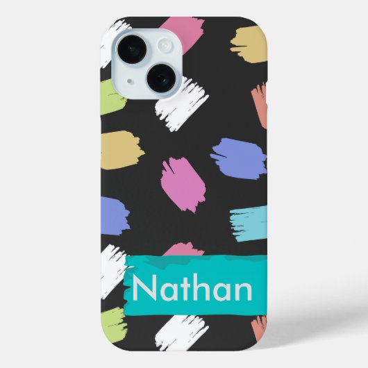Kleurrijke penseelstreken op zwart-persoonlijk Case-Mate iPhone case (Achterkant)
