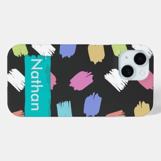 Kleurrijke penseelstreken op zwart-persoonlijk Case-Mate iPhone case (Achterkant (horizontaal))