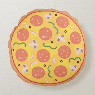 Kleurrijke Pepperoni Pizza Liefhebbers Rond Kussen