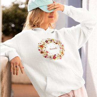 Kleurrijke persbloem cirkel kunstwerk in bloei hoodie
