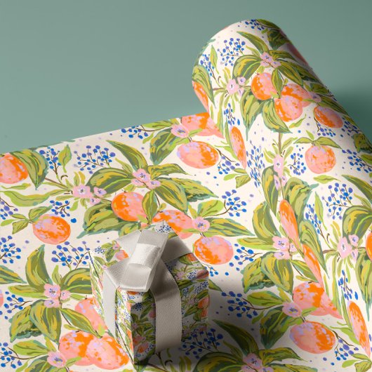Kleurrijke perziken met bloemen cadeaupapier