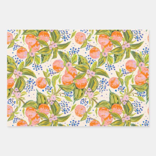 Kleurrijke perziken met bloemen inpakpapier vel (Voorkant 2)