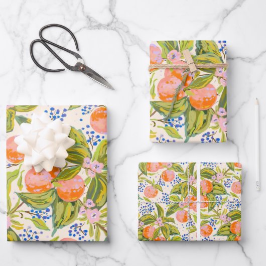 Kleurrijke perziken met bloemen inpakpapier vel (Voorkant)