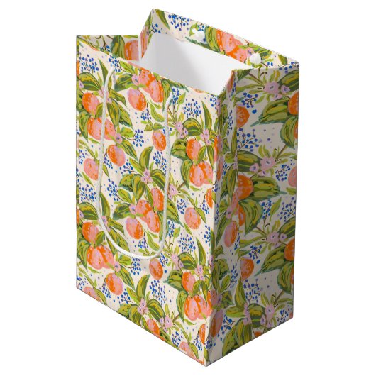 Kleurrijke perziken met bloemen medium cadeauzakje (Voorkant Gekanteld)