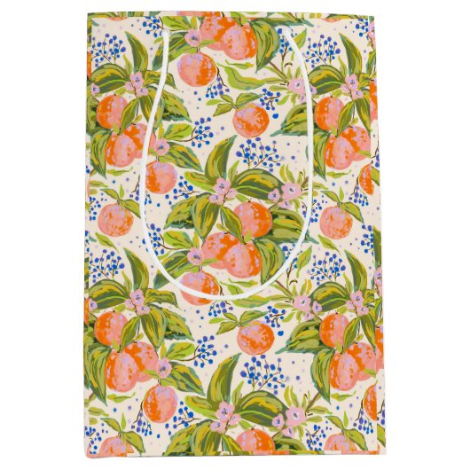 Kleurrijke perziken met bloemen medium cadeauzakje (Voorkant)