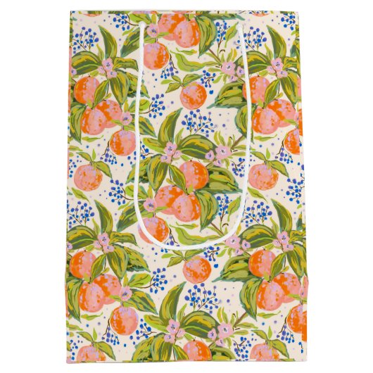 Kleurrijke perziken met bloemen medium cadeauzakje (Achterkant)