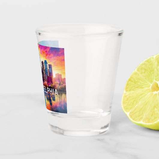 Kleurrijke Philadelphia Silhouet Abstracte Kunst Shot Glas (Rechts)