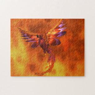 Kleurrijke Phoenix die tegen een vurige achtergron Legpuzzel