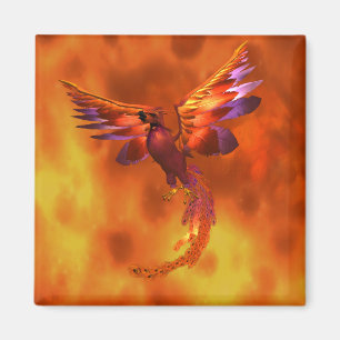 Kleurrijke Phoenix die tegen een vurige achtergron Magneet