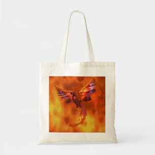 Kleurrijke Phoenix die tegen een vurige achtergron Tote Bag