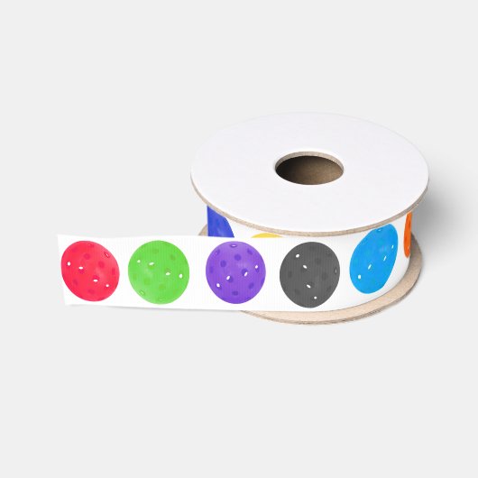 Kleurrijke Pickleball op wit Grosgrain Lint (Spoel)