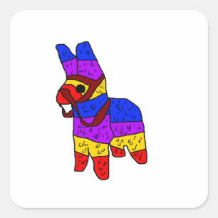 Kleurrijke Piñata Cartoon voor een Fiesta in Mexic Vierkante Sticker
