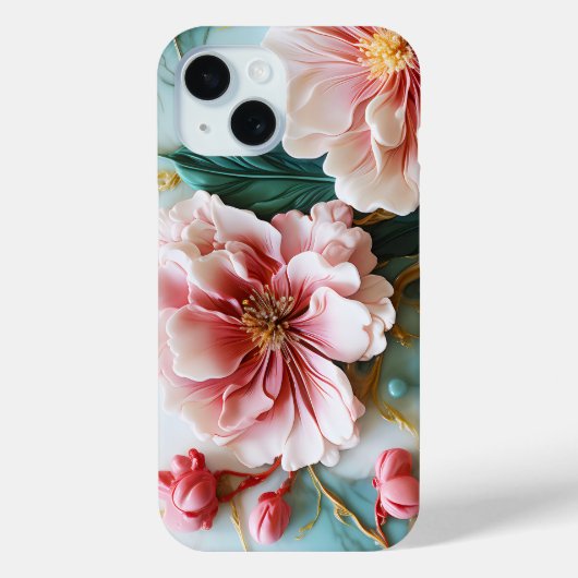 Kleurrijke ping groene bloemen op marmer Case-Mate iPhone case (Achterkant)