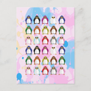 Kleurrijke Pinguïn Patroon – Leuke Regenboog Dier Briefkaart