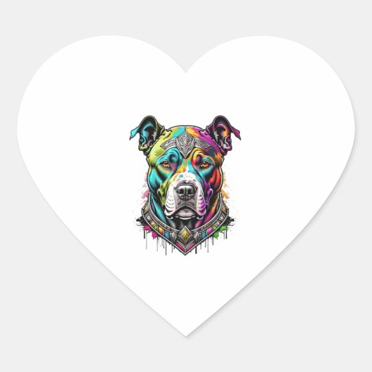 kleurrijke pitbull hart sticker (Voorkant)