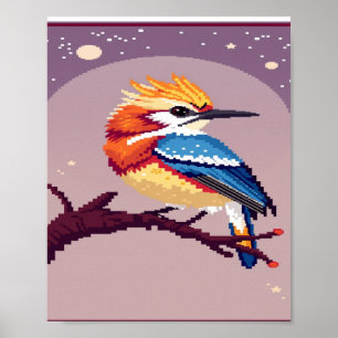 Kleurrijke Pixel Art Bird Poster