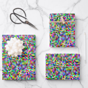 Kleurrijke Pixel Vierkanten Achtergrondpatroon Inpakpapier Vel