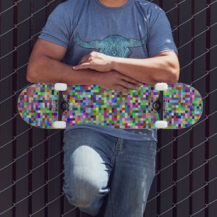 Kleurrijke Pixel Vierkanten Achtergrondpatroon Skateboard
