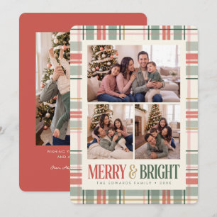 Kleurrijke Plaid Drie Foto Kerstkaart