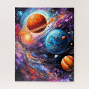 Kleurrijke planeten en geringde planeetruimte legpuzzel