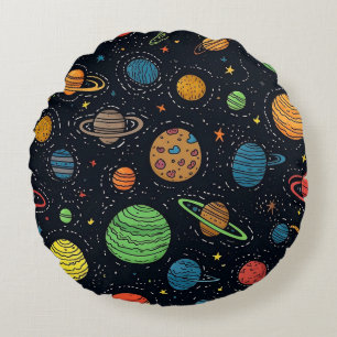 Kleurrijke Planeten en Sterren Naadloos Patroon Rond Kussen