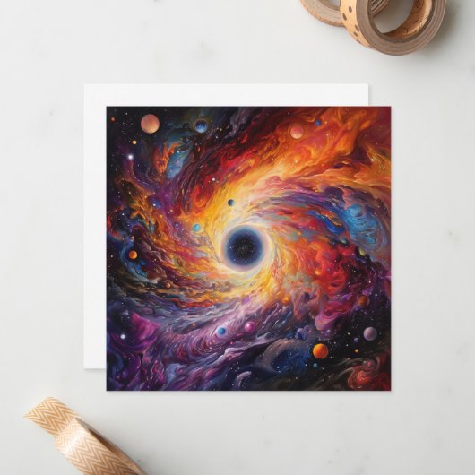 Kleurrijke Planeten Ruimte Galaxy Achtergrond Notitiekaartje (Voorkant / Achterkant in situ)