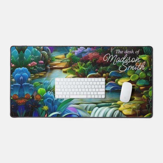 Kleurrijke Planten en Peaceful Waterfall Garden Bureaumat (Keyboard & Muis)