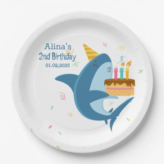 Kleurrijke platte eenvoudige Baby haaien verjaarda Papieren Bordje (Voorkant)