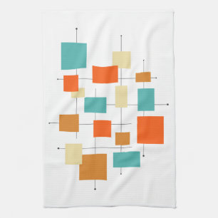 Kleurrijke pleinen geometrisch midden eeuw modern theedoek