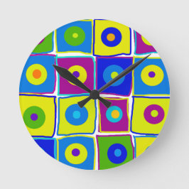 Kleurrijke poka Dots & Squares Art Clock Ronde Klok