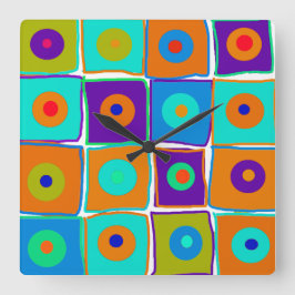 Kleurrijke poka Dots & Squares Art Clock Vierkante Klok