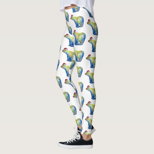 Kleurrijke polar beer Santa Aangepaste Leggings (Links)
