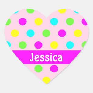 Kleurrijke Polka Dots - Naam Hart Sticker