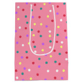 Kleurrijke Polka Dots op Roze Medium Cadeauzakje (Achterkant)