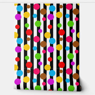Kleurrijke Polka Dots Stripes Wanddecoratie Behang