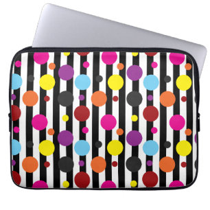 Kleurrijke polka dots zwart wit strepen ontwerp laptop sleeve