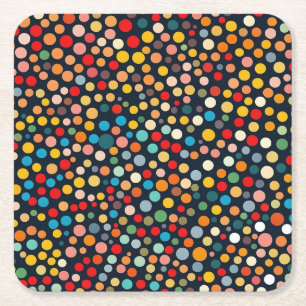 Kleurrijke polka stippen op donkere achtergrond vierkante kartonnen onderzetter