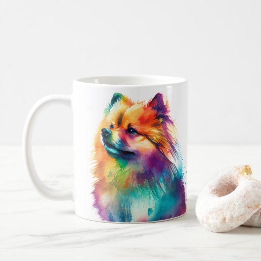 Kleurrijke Pomeranian Dog Pet Coffee Mok, Cup Koffiemok (Met donut)