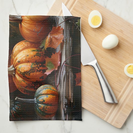 Kleurrijke pompoenen en bladeren theedoek (Quarter Fold)