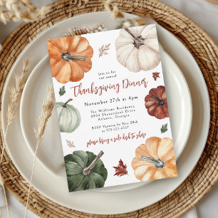Kleurrijke pompoenen Rustieke Thanksgiving Diner Kaart