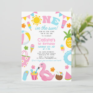 Kleurrijke Pool Party One In The Sun 1e Verjaardag Kaart